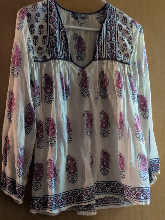 dELiA*s Tops - dELiA*s White Boho Paisley Tunic with Pink & Navy